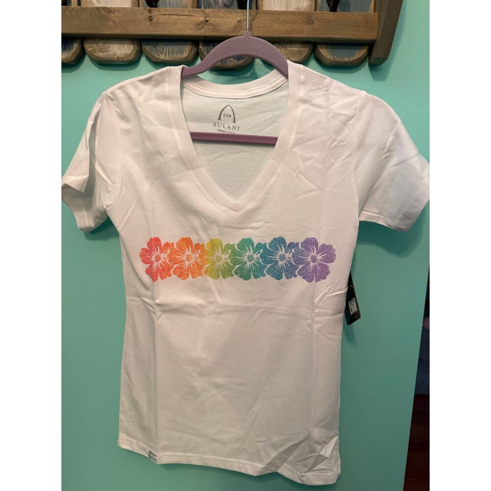 Disney Aulani Hibiscus Rainbow Flower T-Shirt Women’s Small - Picture 3 of 10